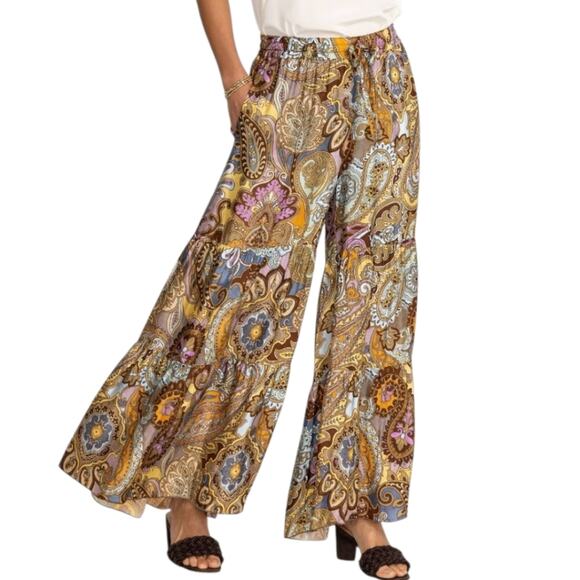Johnny Was Palazzo Pant Sandalwood Viola Boho Hippie Wide Leg Flare - Picture 1 of 12